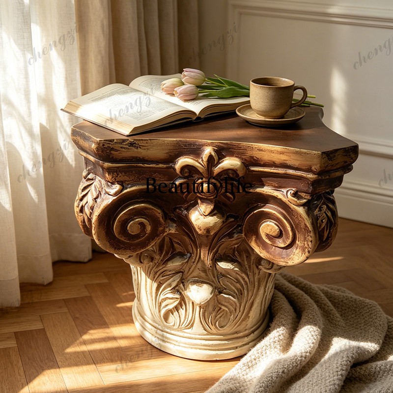 Resin Art Coffee Table - French retro old Roman column solid